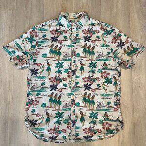 DENIM & FLOWER Ricky Singh Hula Girl Aloha Slim Fit Hawaiian Shirt Sz L